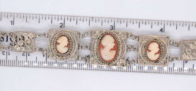 Vintage 925 Sterling Silver Filigree Cameo Bracelet