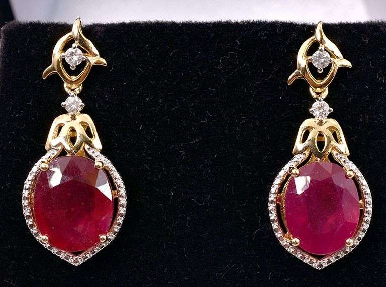 Ravishing 11.88CTW Ruby &  0.21CTW Diamond Earrings in Gold Plated Sterling Silver