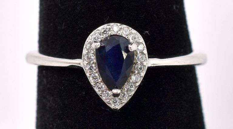 Blue Sapphire And CZ Ring In Sterling Silver