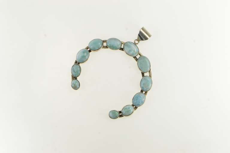 Sterling Silver Native American Larimar Horse Shoe Navajo Pendant