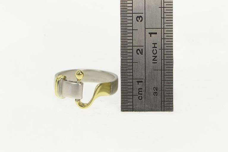 14K White Gold Two Tone Belt Loop Hook Vintage Band Ring