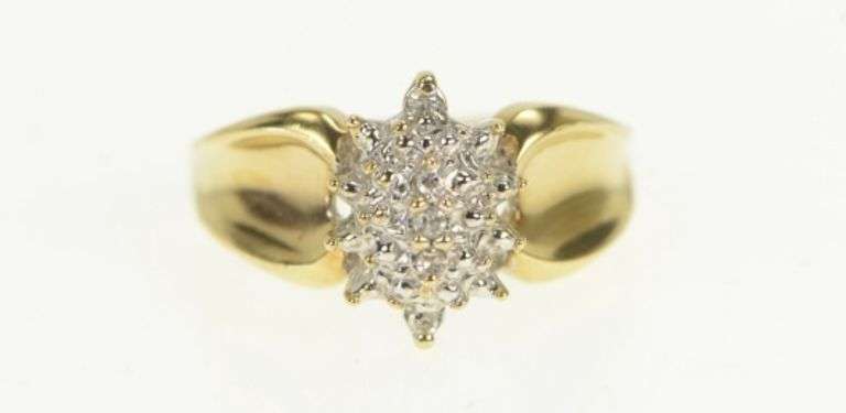 10K Yellow Gold Marquise Diamond Vintage Cluster Statement Ring