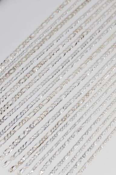 Sterling Silver - Italy Stamped - Super Flat Diamond-Cut Curb Lot - 19 Chains - 5.1mm to 9.7mm Wide - Mixed Necklace Lengths