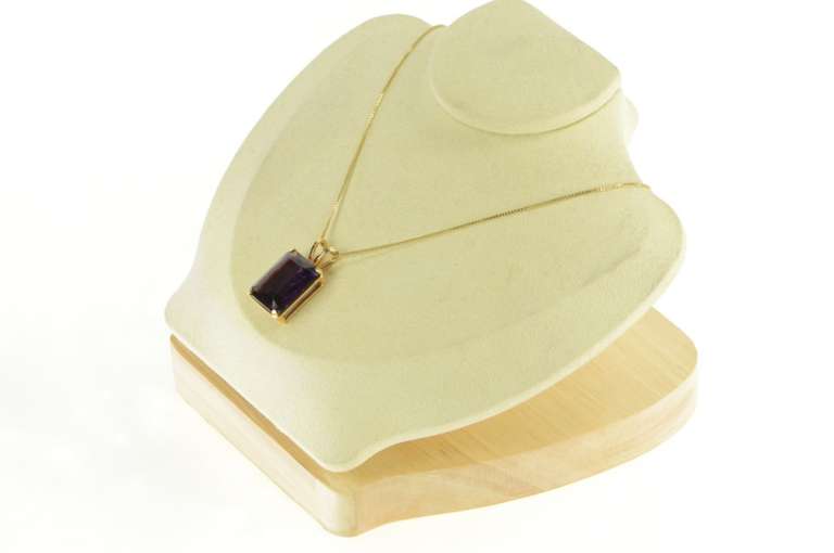 14K Yellow Gold Emerald Cut Amethyst Solitaire Vintage Pendant