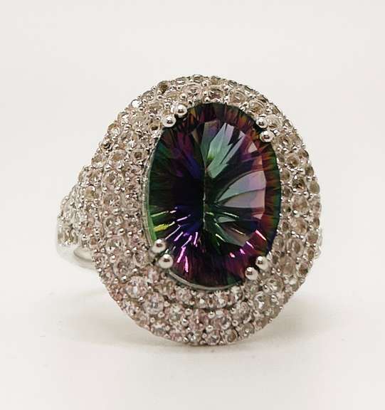 Sparkling 5.00CTS Mystic Quartz & 1.90CTW White Topaz in Sterling Sliver Ring