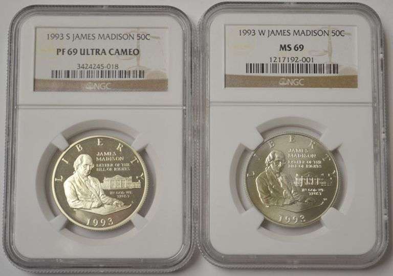 1993 James Madison Commemorative Silver Half Dollars Set NGC PF 69 MS 69