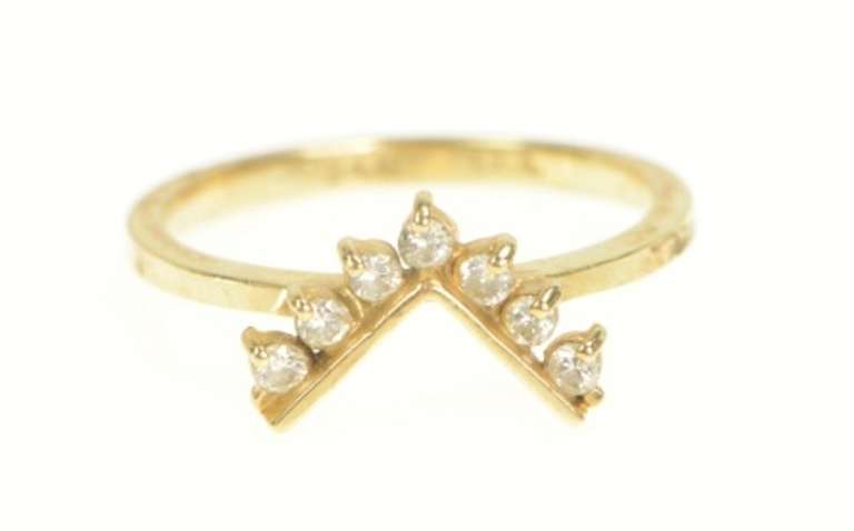 14K Yellow Gold Chevron Diamond Squared Wedding Band Ring