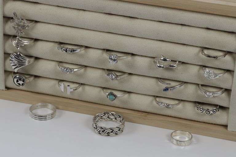 Sterling Silver Curated Ring Assortment Various Sizes & Styles (20 Ring Lot)