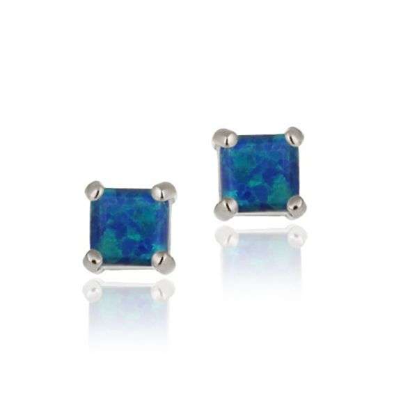 Created Blue Opal Stud Earrings in Sterling Silver