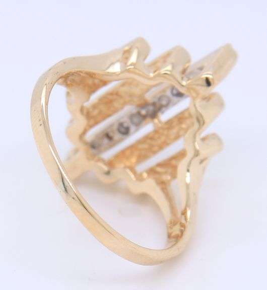 Fabulous Yellow Gold Deco Style Diamond Accent Ring