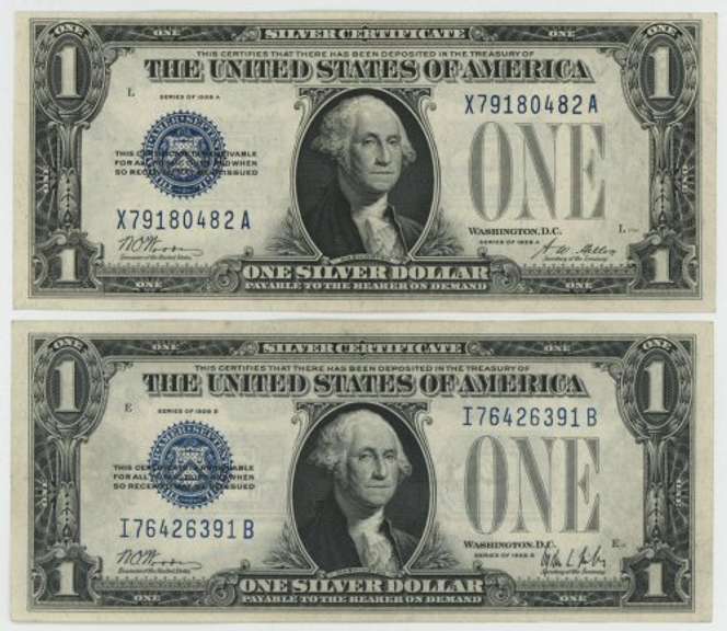 Crisp Uncirculated 1928-A & 1928-B $1 Silver Certificates