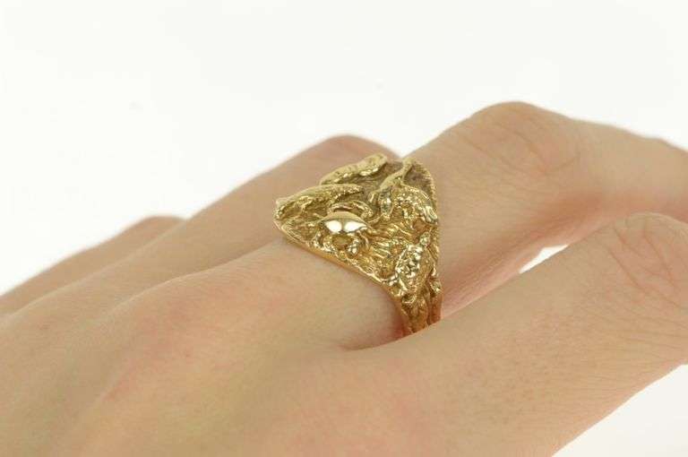 14K Yellow Gold Ocean Animal Motif Marine Biology Statement Ring