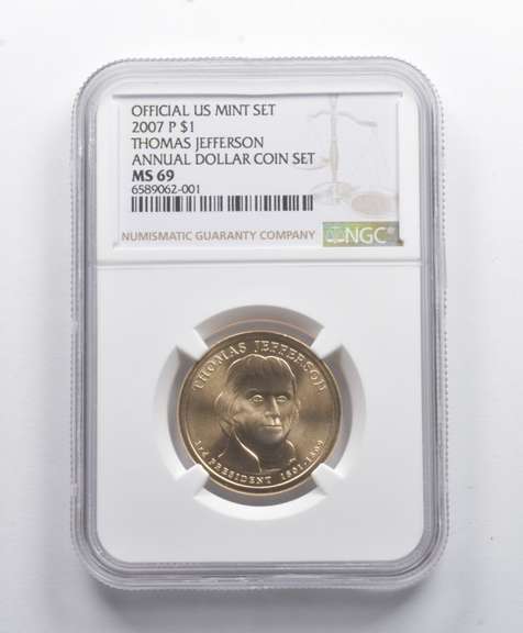 MS69 2007-P Thomas Jefferson Presidential Dollar Annual Coin Set NGC