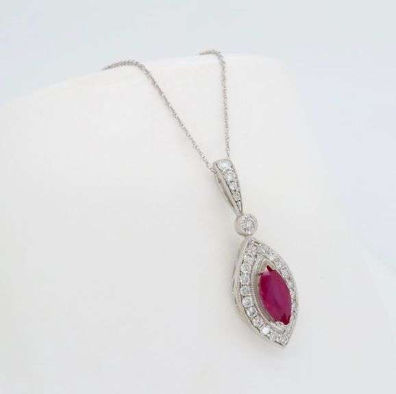 Stunning Marquise Ruby & Diamond Halo Necklace