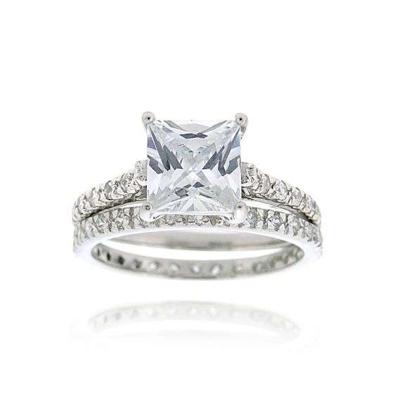 CZ Engagement Ring Set in Sterling Silver