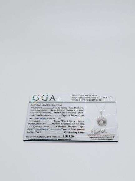 Fabulous Large 10.00 Carats Pear Shaped Mystic Topaz and White Topaz in Sterling Sliver Pendant Necklace