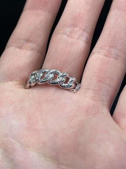 LADIES HALF-WAY DIAMOND CUBAN LINK RING IN 14K WHITE GOLD (1.00 CARAT T.W.)