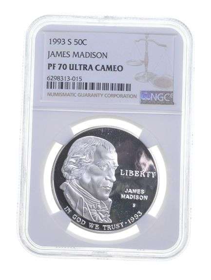 PF70 UCAM 1993-S James Madison Commemorative Silver Dollar Graded NGC