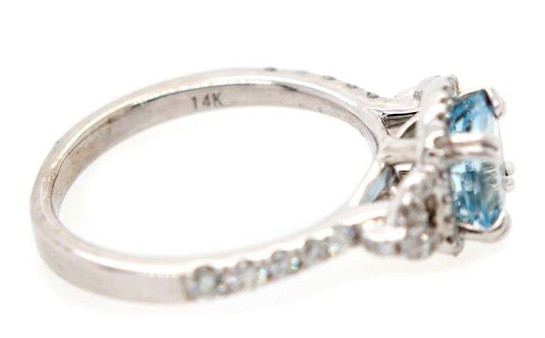 1.00ct Round Aquamarine and 0.25ctw Diamond Frame Ring in 14K