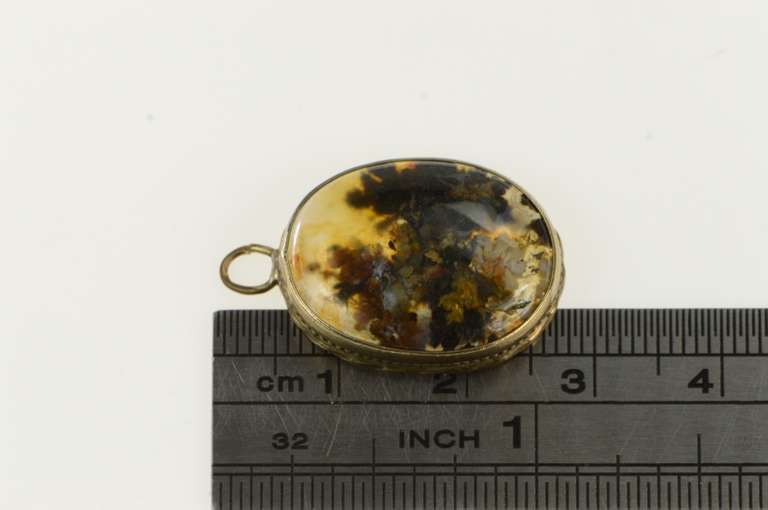10K Yellow Gold Victorian Oval Dendritic Agate Cabochon Pendant