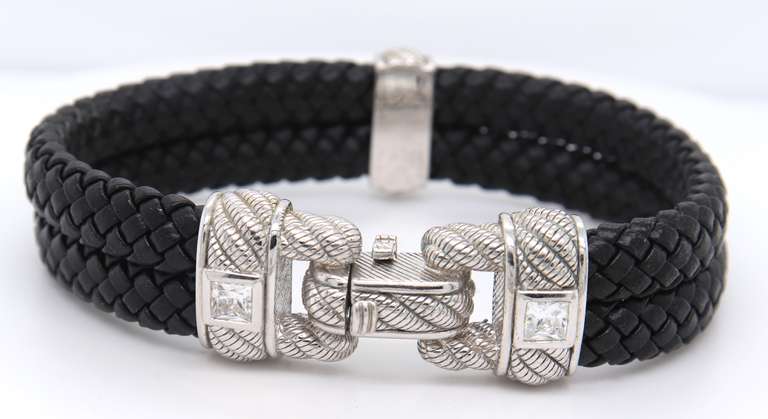 Judith Ripka Cubic Zirconia 925 Sterling Silver Black Rubber Bracelet