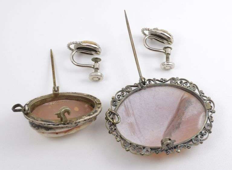 Group of 2 Cameos and 1 Pair of Cameo Earrings