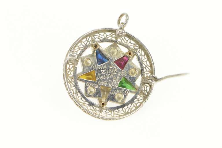 14K White Gold Deco Order of the Eastern Star Filigree Pendant/Pin