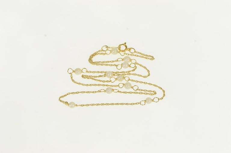 14K Yellow Gold Pearl Beaded Rolling Rope Chain Collar Necklace