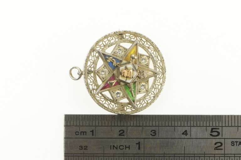 14K White Gold Deco Order of the Eastern Star Filigree Pendant/Pin