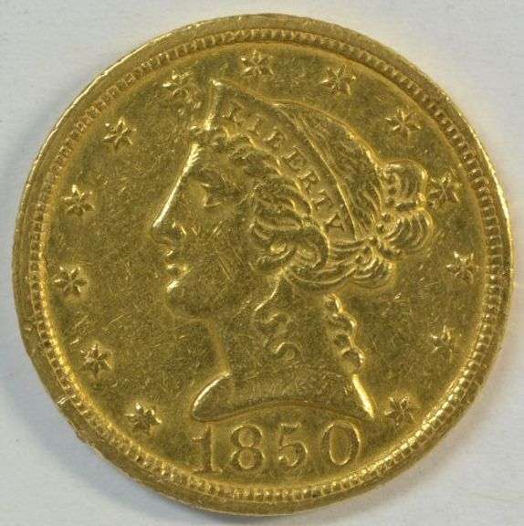 Ultra scarce 1850 No Motto $5 Liberty Gold Piece. Needle sharp