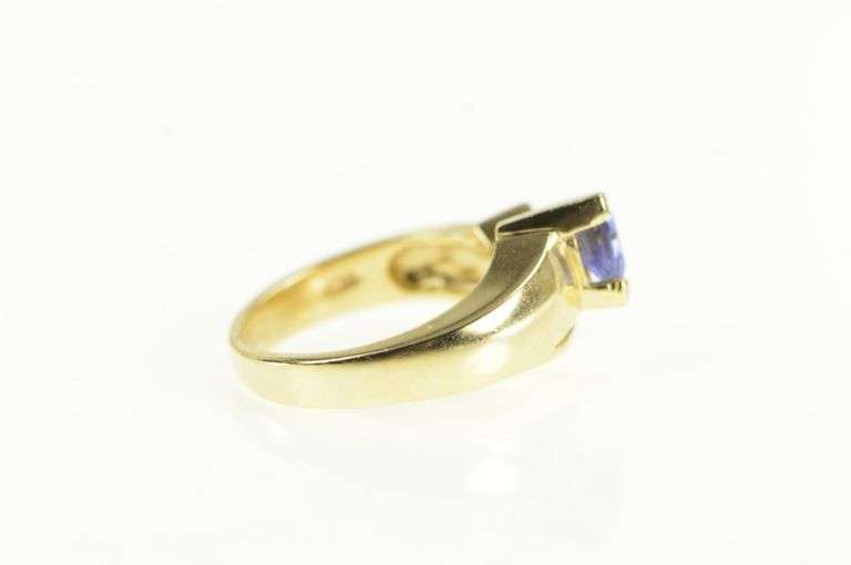 14K Yellow Gold Trillion Tanzanite Diamond Vintage Statement Ring