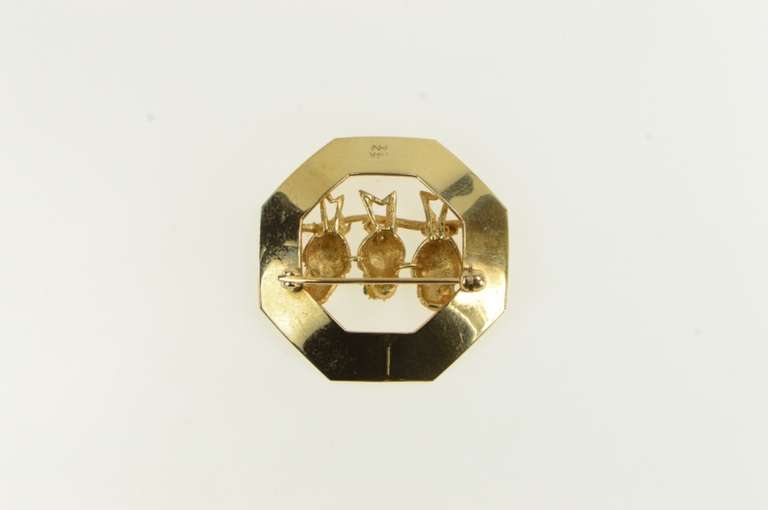 14K Yellow Gold Three Little Birds Retro Pearl Vintage Pin/Brooch