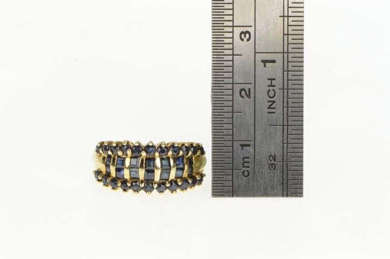 10K Yellow Gold Princess Sapphire Striped Graduated Band Ring
