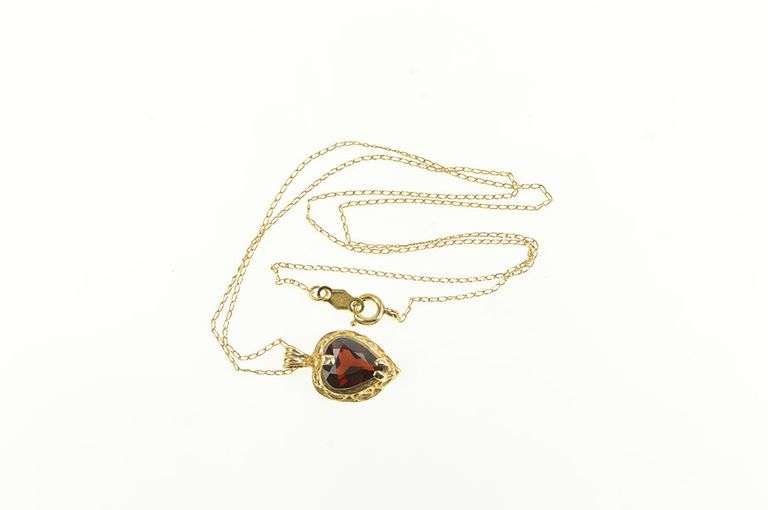 14K Yellow Gold Heart Garnet Love Valentine Romantic Chain Necklace