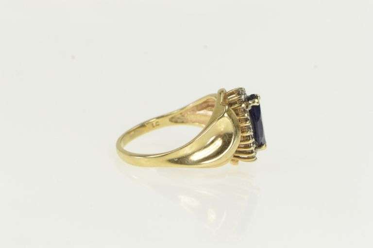 10K Yellow Gold Marquise Syn. Sapphire Diamond Accent Ring