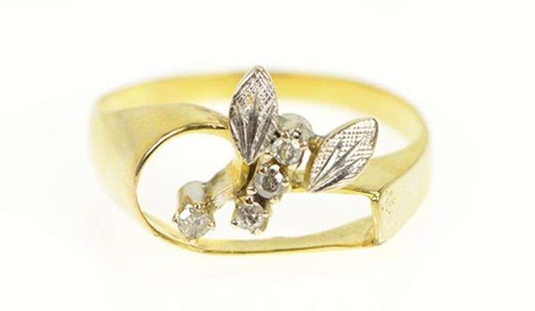 14K Yellow Gold 1950's Diamond Honey Bee Vintage Statement Ring