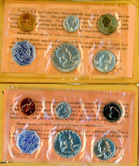 Two Silver US Proof Sets in Original Packaging: 1962 & 1963