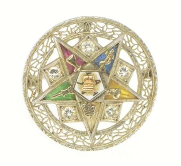 14K White Gold Deco Order of the Eastern Star Filigree Pendant/Pin