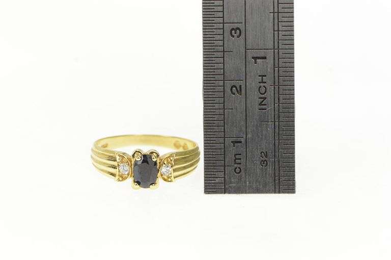 14K Yellow Gold Natural Sapphire Diamond Vintage Statement Ring