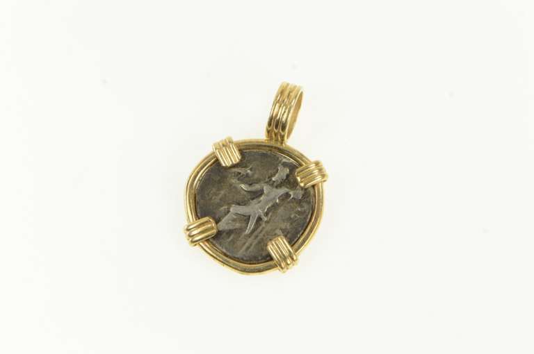 14K Yellow Gold 336-313 BC Greek Drachm Zeus Seated Eagle Coin Pendant