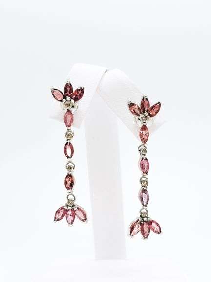 Tasteful Pink Tourmaline and Diamond Danglling Earrings in 18K White Gold