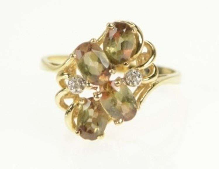 14K Yellow Gold Color Change Garnet Diamond Cluster Accent Ring