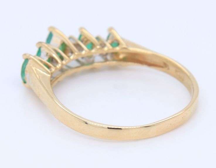 Fantastic Yellow Gold Marquise Emerald and Diamond Dome Ring