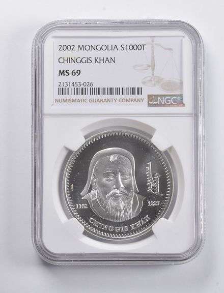 MS69 2002 Mongolia 1000 Tugrik Silver Chinggis Khan NGC