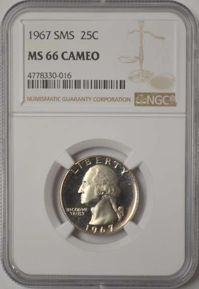 1967 SMS Washington Quarter NGC MS66 Cameo