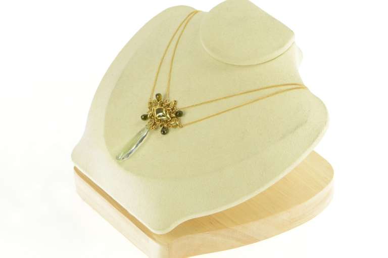 18K Yellow Gold 1940's Ornate Prasiolite Quartz Drop Necklace