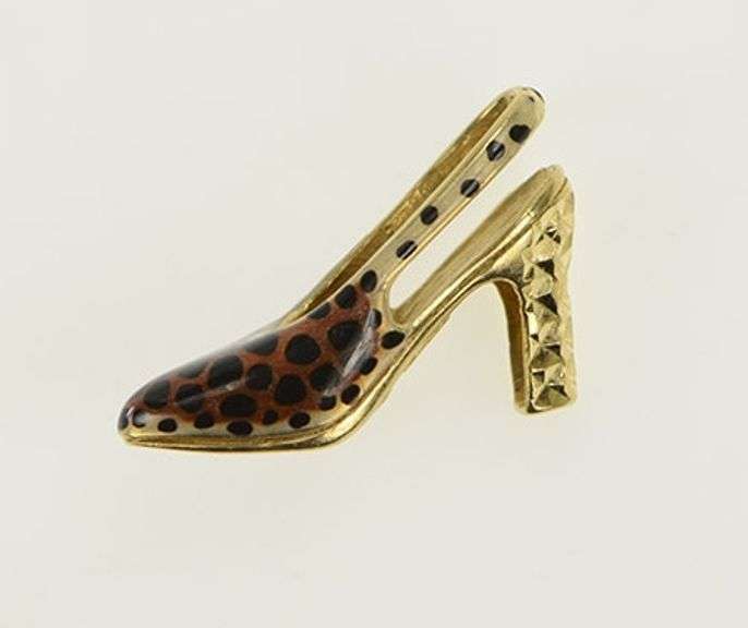 14K Yellow Gold Cheetah Leopard High Heel Sandal Shoe Charm/Pendant
