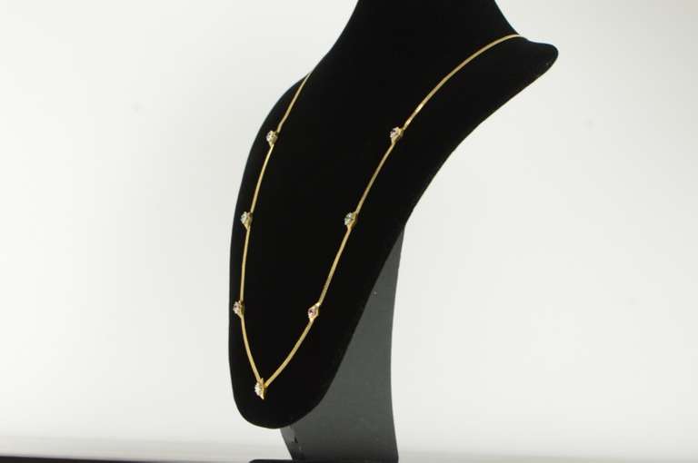 14K Yellow Gold 0.35 Ctw Diamond Sapphire Ruby Herringbone Necklace