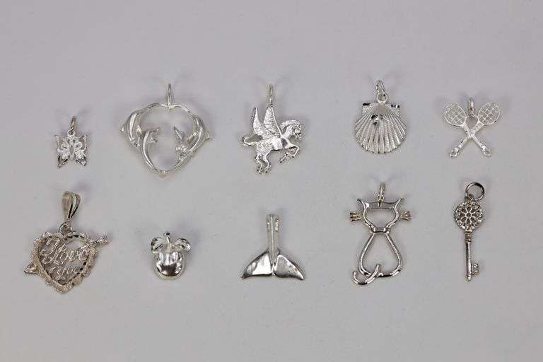 .925 Sterling Silver Charm Set Lot of 10 Charms/Pendants