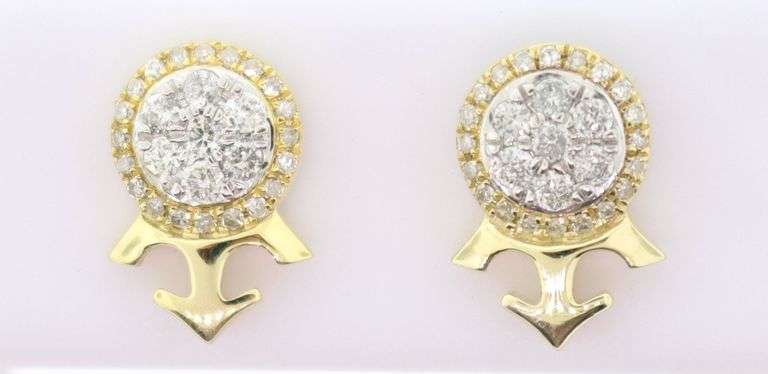 Glowing 10k Yellow Gold Anchor Earrings studded with Diamonds